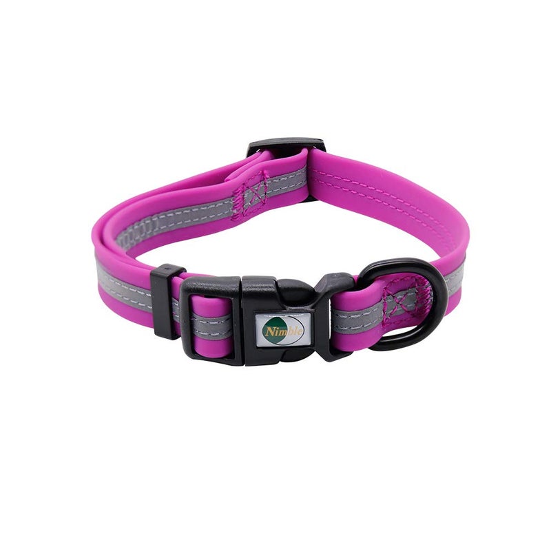NIMBLE Dog Collar Waterproof Pet Collars Anti-Odor Durable Adjustable PVC & Polyester Soft with Reflective Cloth Stripe Basic Dog Collars S/M/L Sizes (Small (9.45â€-14.17â€inches), Rose Purple) - Image 1